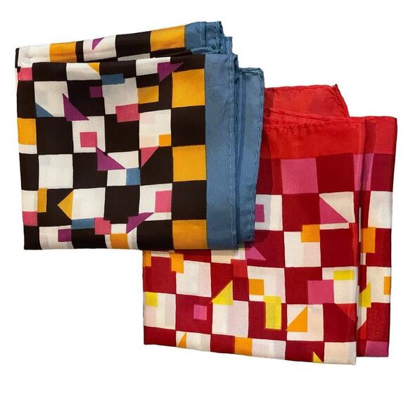 Vintage 60s 70s geometric rectangular scarves set of two - Picture 2 of 3